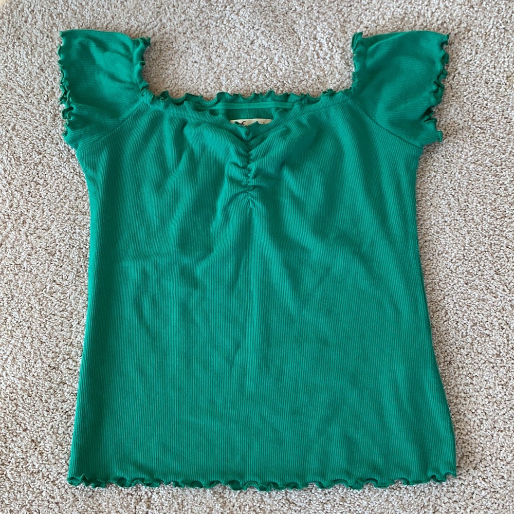 Hollister Green Ruffle Sleeve Crop Top